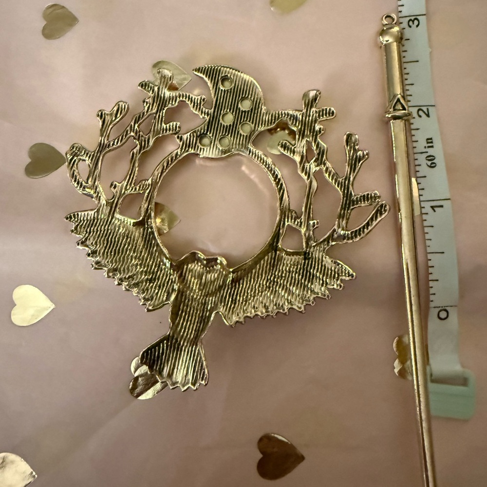 Gold Owl Hair Pin with Abalone Accents - Picture 4 of 5
